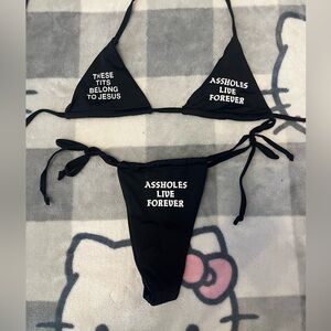 ALF Black Bikini Set with White Text